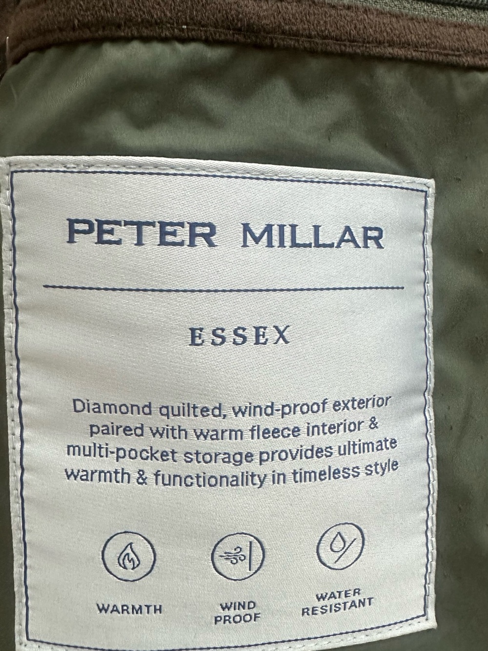 Peter Millar Essex Quilted Vest Men’s XL Olive Fleece Lined Windproof Full Zip - Picture 7 of 9